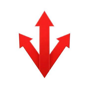 Three red arrows pointing in different directions isolated on transparent background