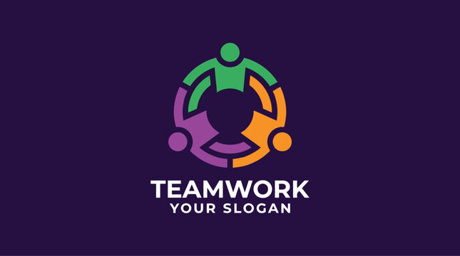 Teamwork logo with three people holding hands in a circle.