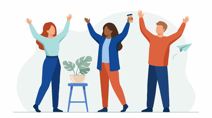 Fototapeta premium Diverse group of happy people celebrating success with raised hands, team
