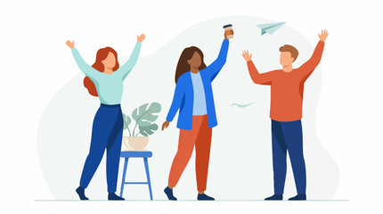 Fototapeta premium Vector illustration of diverse team celebrating success and achievement