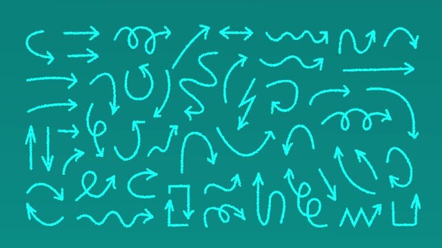 Collection hand drawn arrows. Set simple arrows isolated on transparent background. Arrow mark icons. Arrow paint .Motion graphics animation of 4k video concept.