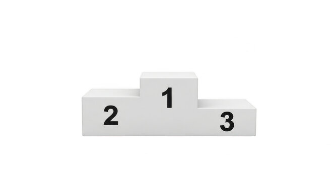 White winners podium with one two three numbers isolated on transparent background
