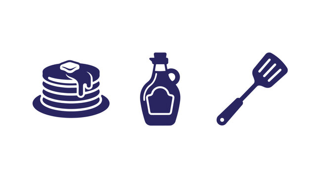 Breakfast icons featuring stack of pancakes syrup and spatula breakfast pancakes flipping culinary illustration kitchenware restaurant homemade