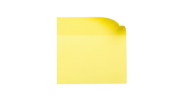 A single yellow sticky note with a curled corner isolated on transparent background