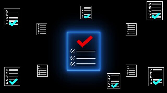 Document Management Concept with Artificial Intelligence Checking Electronic Documents on a Virtual Screen, Digital Document Management System,4k video.