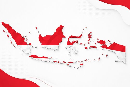 Indonesia Map with Red and White Flag Texture