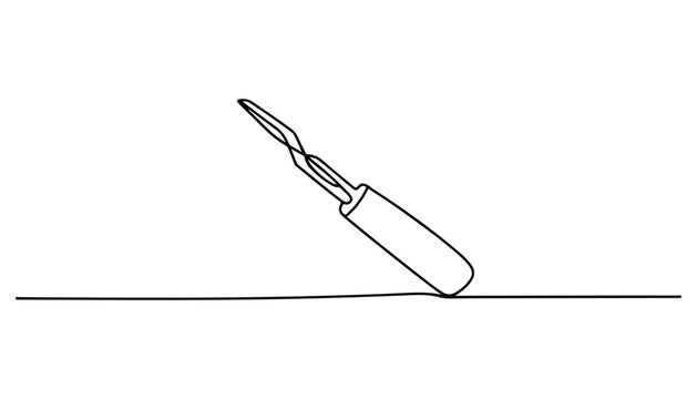One continuous line illustration of an awl tool , isolated on white background.