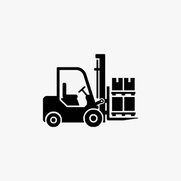 Clean Black and White Silhouette of a Forklift Lifting Pallets with high quality professional line art symbols for modern creative design and digital branding projects