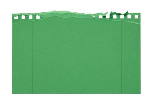 Bright green paper strip with film strip perforation edge isolated on transparent background for creative scrapbooking