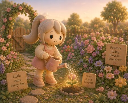 Cute 3D Clay Girl Solving a Puzzle with Focus and Determination
