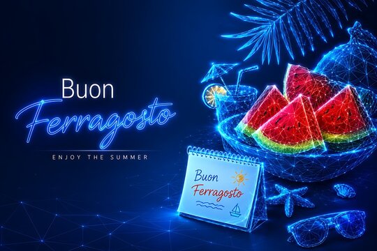 Abstract digital wireframe watermelon slice platter summer concept. summer bank holiday with watermelon tropical wireframe particle abstract technology. summer bank holiday