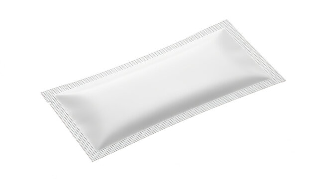 Blank white rectangular food sachet or sugar packet isolated on transparent background