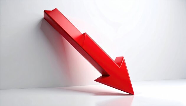 A bold red arrow points downward, leaning against a stark white wall