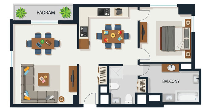 Detailed floor plan of a compact two bedroom apartment layout showcasing living room kitchen dining area bedroom bathroom and balcony spaces ideal for real estate marketing and architectural