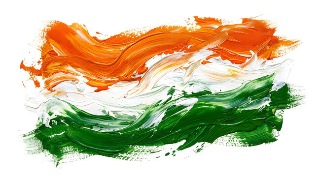Indian flag painted with brush strokes on white background