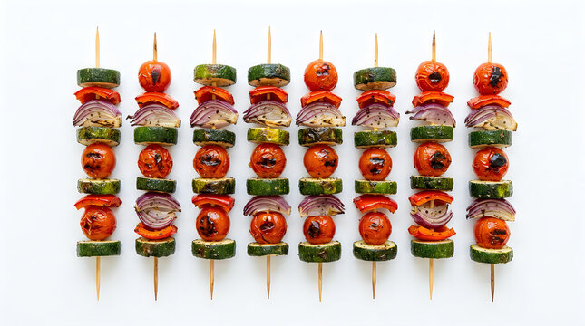 Fresh grilled vegetable skewers on wooden sticks