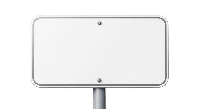 Blank white metal road sign on a pole isolated on transparent background