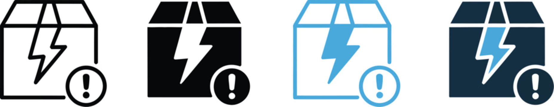 Defect icon set featuring broken box with alert symbol for product damage, quality issues, inspection, packaging defects, and logistics concepts.