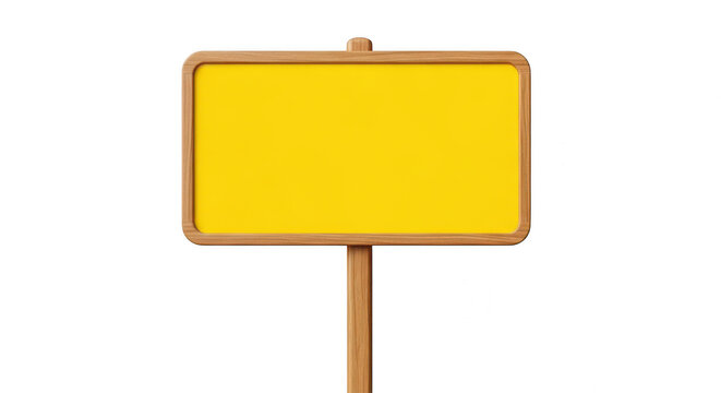 Blank yellow wooden sign board on a post isolated on transparent background