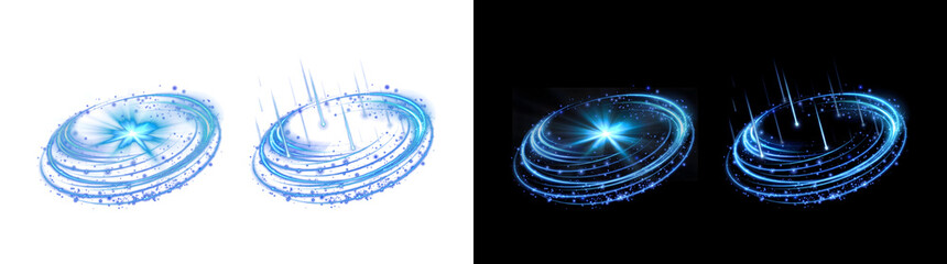Magic portal of glowing blue light rings and star burst for fantasy design in PNG, Transparent and Black Background Versions © Crafter
