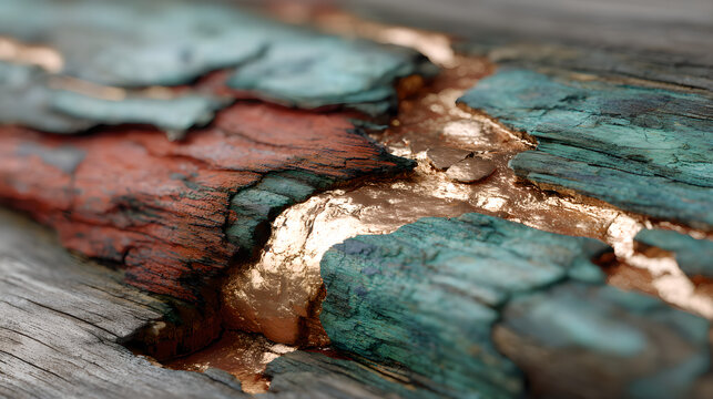 Close up of natural copper veins embedded in bedrock, rich copper metallic luster, realistic geological rock texture, emphasizing advanced energy storage materials and strategic mineral significance