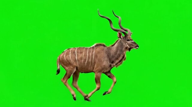 Animal Video of Kudu are running on the green screen background.