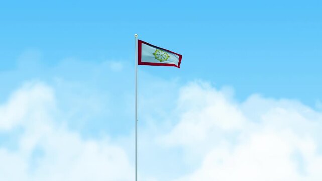 Sikkim Flag 3D Render Animation Waving on Pole with Blue Sky