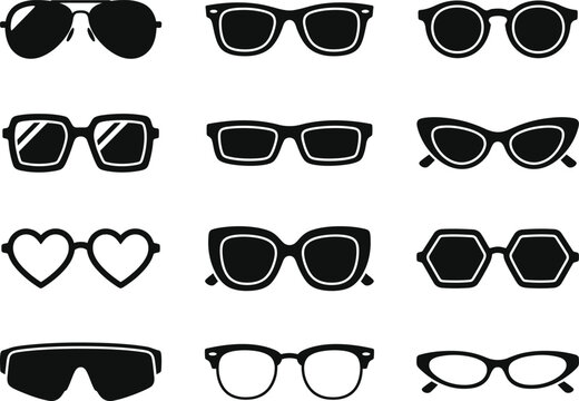 Set of various stylish sunglasses and eyewear frames vector icons