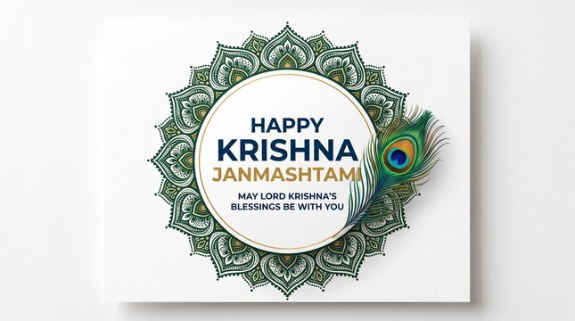 happy janmashtami peacock feather beautiful background design