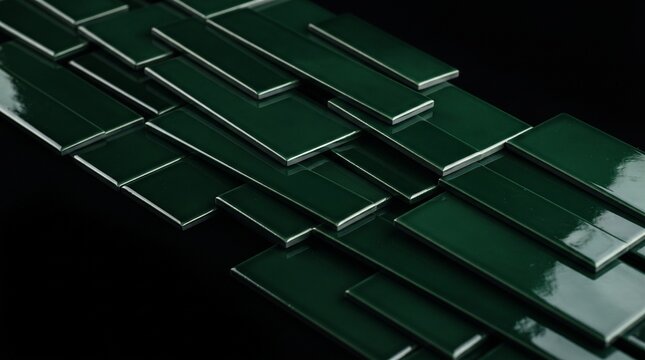 Modern emerald green glossy glazed ceramic subway tiles background pattern abstract 3d staggered interior wall decoration design