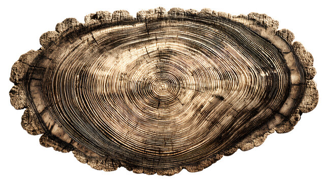 Tree trunk cross section with visible growth rings on white background with growth pattern detailed cross tree ring environment forestry with organic