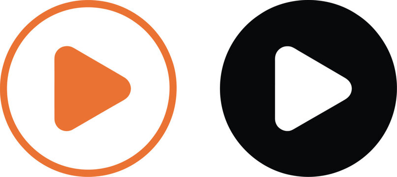 Play button icon set featuring orange and black circular media controls for video players, audio interfaces, streaming, and digital applications.