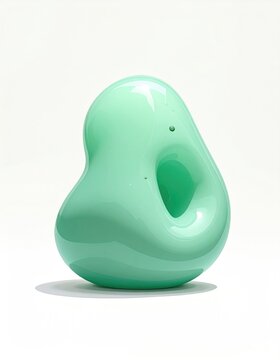 Smooth, translucent green abstract form with a hollow center on white