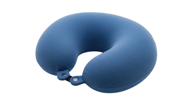 Blue memory foam neck travel pillow for comfortable resting isolated on transparent background