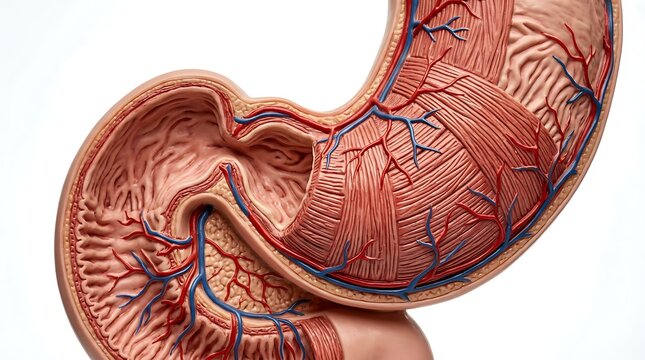 Anatomical model of human stomach and digestive system structure