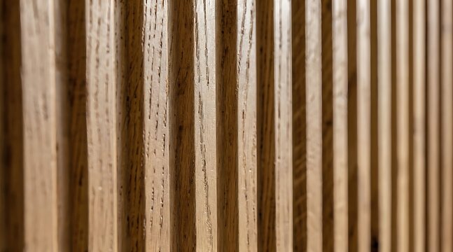 Close up of vertical wooden slats with warm natural light and shadow.