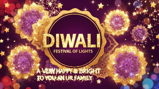 Diwali festival of lights background with golden mandala ornaments and sparkling stars