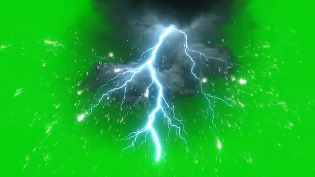 Electric Storm with Lightning and Dark Clouds on Green Screen