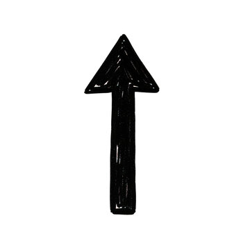 Black hand drawn arrow pointing up isolated on transparent background