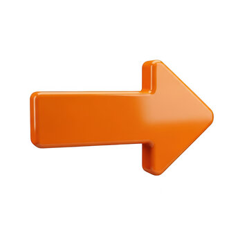 Shiny orange 3d arrow pointing to the right isolated on transparent background
