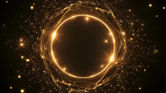 Endless looping animation of a bright glowing circle emitting sparkling particles and floati