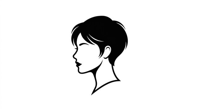 Elegant Woman Silhouette with Short Hair Profile Vector Design