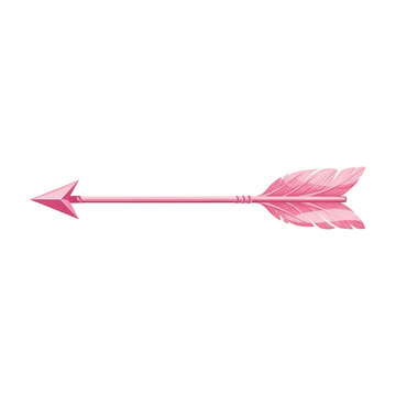 Pink vintage arrow with feather fletching isolated on transparent background