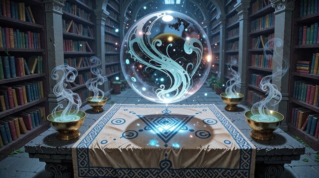 Magical Crystal Orb with Ethereal Smoke and Ancient Runes