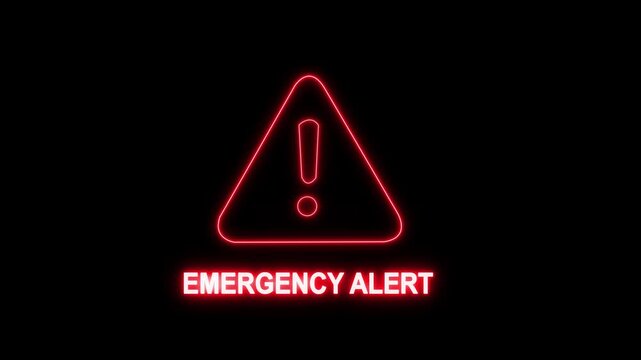 Red neon emergency alert sign with warning triangle for security and safety notifications