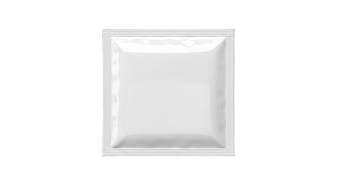 Square white plastic sachet mockup for food or cosmetic isolated on transparent background