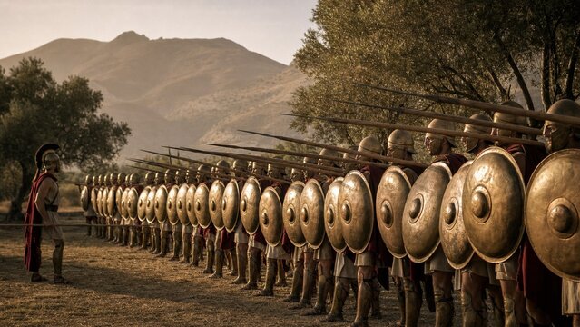 Spartan Hoplites Practicing Shield Wall in Eurotas Valley