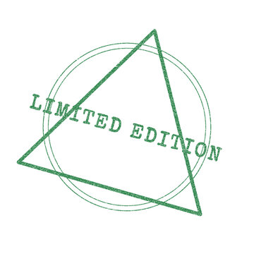Vintage green limited edition rubber stamp, distressed geometric triangle seal, retro ink mark for product packaging and marketing