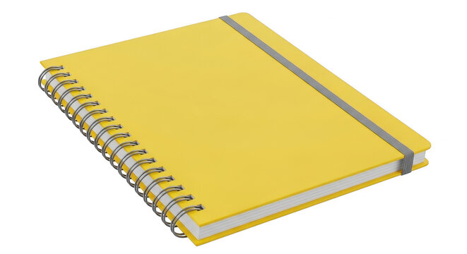 Yellow spiral notebook with blank pages for school or office isolated on transparent background