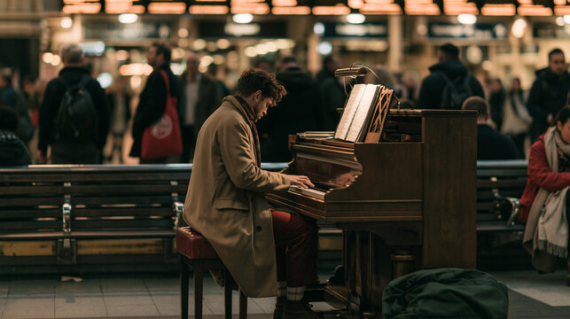 Urban Train Station Musician Performance: Captivating Street Art and Culture in Public Spaces